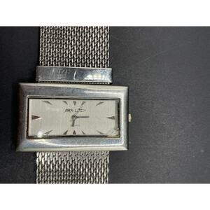 Vintage Anya Ltd. Watch Silver Tone G2249 Rectangular Face Mesh Strap